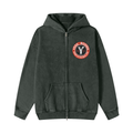 YESS Boxing Snow Washed Zip-Through Fleece Hoodie
